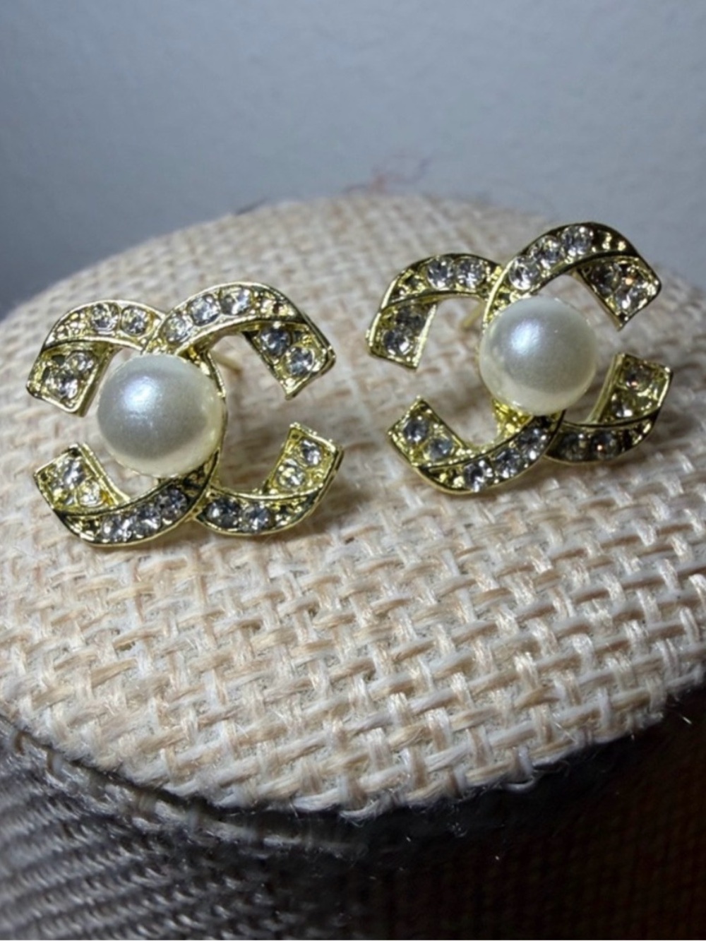 CC Goldtone Crystal Interlocking Earrings